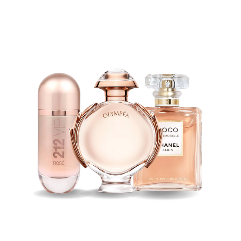Set di 3 profumi Carolina Herrera 212 VIP ROSÉ, Paco Rabanne OLYMPÉA e Chanel COCO MADEMOISELLE