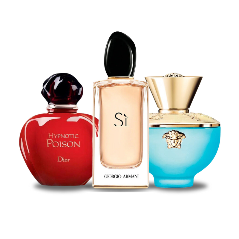 Set di 3 profumi Dior HYPNOTIC POISON, Giorgio Armani SÌ e Versace DYLAN TURQUOISE 100ml