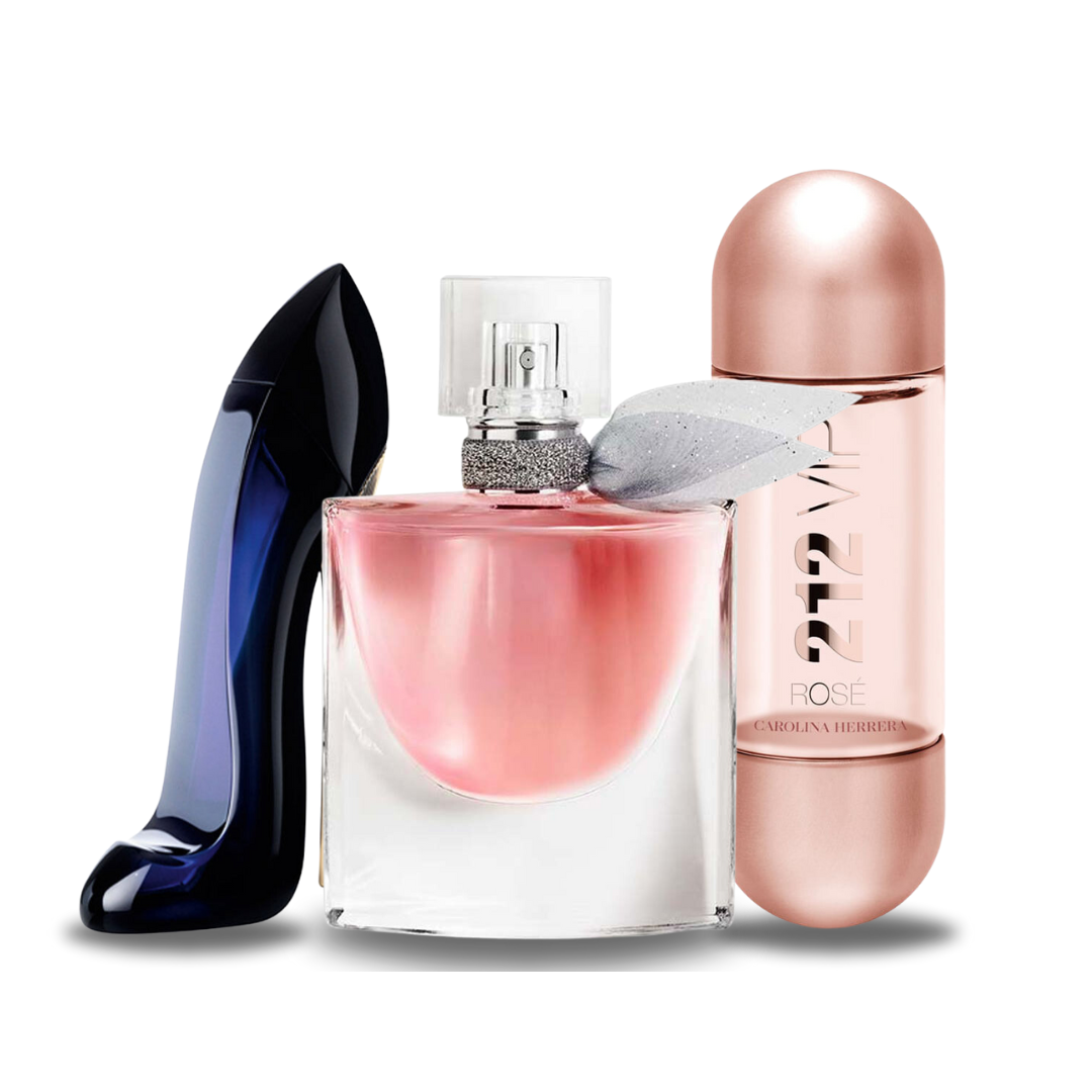 Combo de 3 Perfumes Carolina Herrera GOOD GIRL, Lancôme LA VIE EST BELLE e Carolina Herrera 212 VIP ROSÉ 100ml - Madrid Perfumes